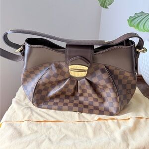 Sistina Louis Vuitton Brown Damier Shoulder Bag with Gold Hardware